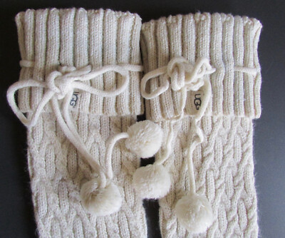 UGG Socks Over the Knee Cable Knit Cream Gold Pom Poms Store Display | eBay US