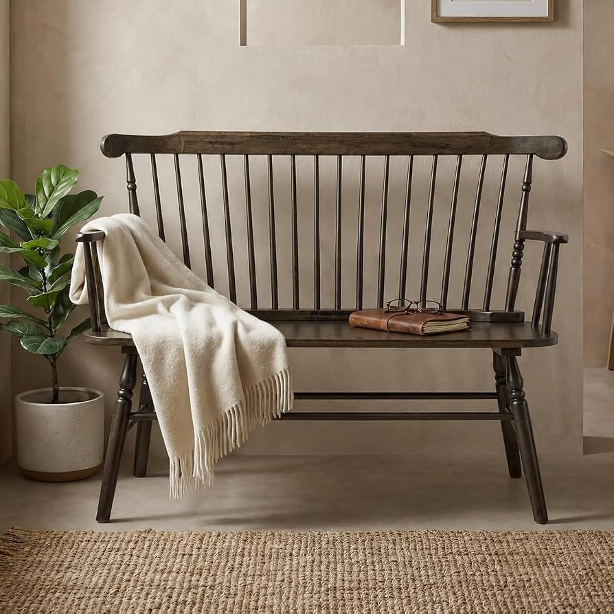 chairus Farmhouse Dining Bench with Spindle High Back & Armrest Wood Entryway Bench Rustic Vintag... | Amazon (US)