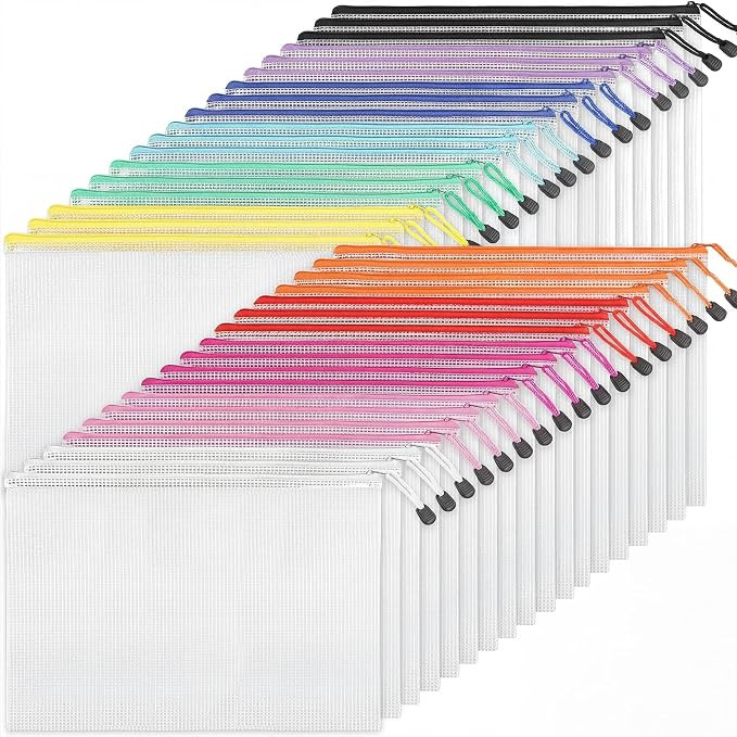 EOOUT 36pcs Mesh Zipper Pouch Bags A4 Size Board Game Storage Plastic 11 Colors Letter Size Puzzl... | Amazon (US)