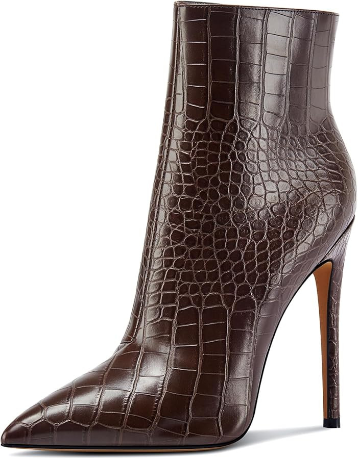 Castamere Womens High Heel Ankle Boots Pointed Toe Slip-on Stiletto Boot with Zipper 12CM Heels | Amazon (US)