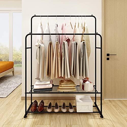 Clothing Garment Rack Metal Heavy Duty Double Rail Clothes Rack Organizer 2-Tier Storage Shelf for B | Amazon (US)