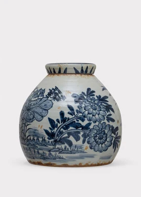 Hand-Painted Blue and White Stoneware Ginger Jar Vase - 11" Tall | Afloral