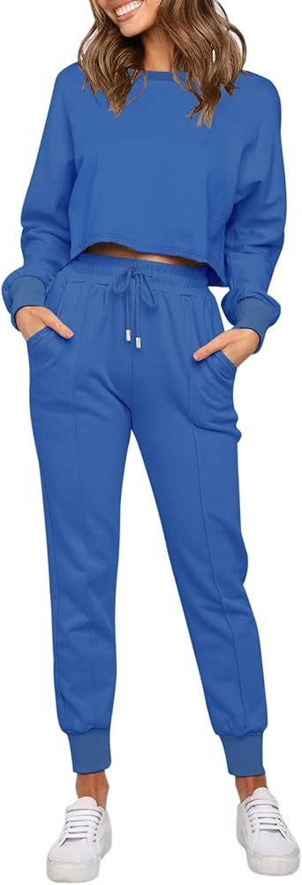 ZESICA Women's Long Sleeve Crop Top and Pants Pajama Sets 2 Piece Jogger Long Sleepwear Loungewea... | Amazon (US)