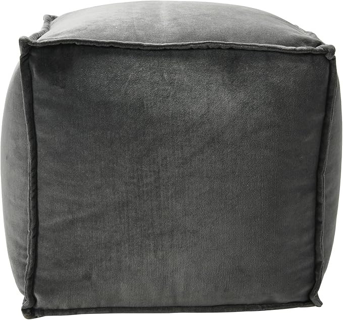 Main + Mesa Square Velvet Pouf Boho Floor Ottoman with Knife-Edge Detail, Dark Grey | Amazon (US)