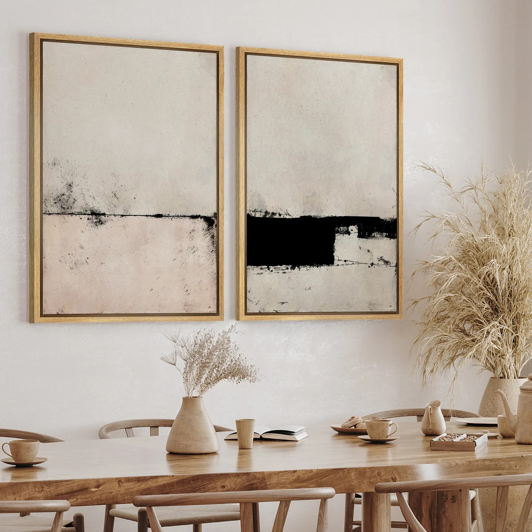 Dustinway Framed Canvas Print Wall Art Set of 2 Pastel Industrial Grunge Abstract Illustration Mo... | Etsy (US)