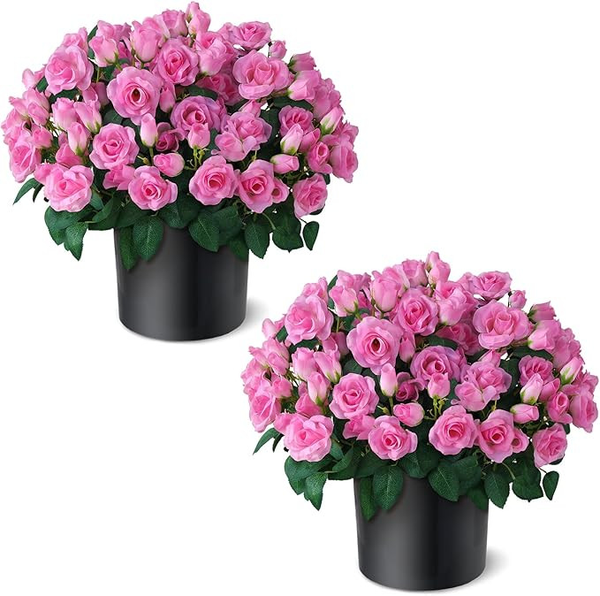 2 Set of Artificial Rose Topiary Trees - Faux Silk Flower Potted Plant, UV Resistant Fake Outdoor... | Amazon (US)