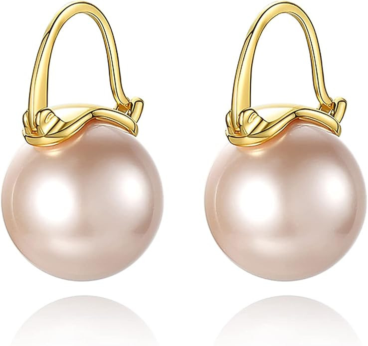 OwMell Elegant 925 Sterling Silver Pearl Drop Earrings Dangle Stud Gold Plated Earrings for Women... | Amazon (US)