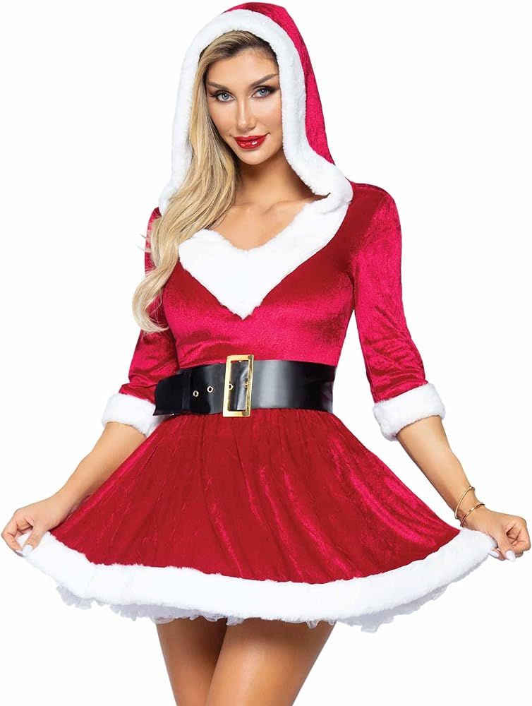 Leg Avenue Women's 2 Pc Mrs Claus Santa Christmas Costume with Hooded Dress, Belt | Amazon (US)