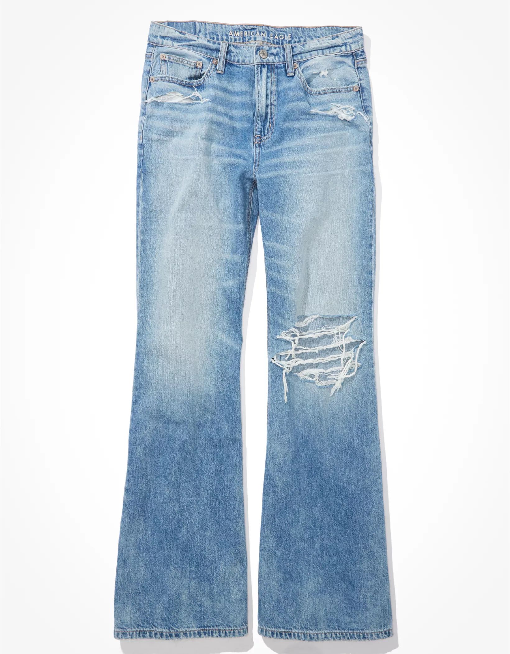 AE Dreamy Drape Ripped Low-Rise Baggy Flare Jean | American Eagle Outfitters (US & CA)