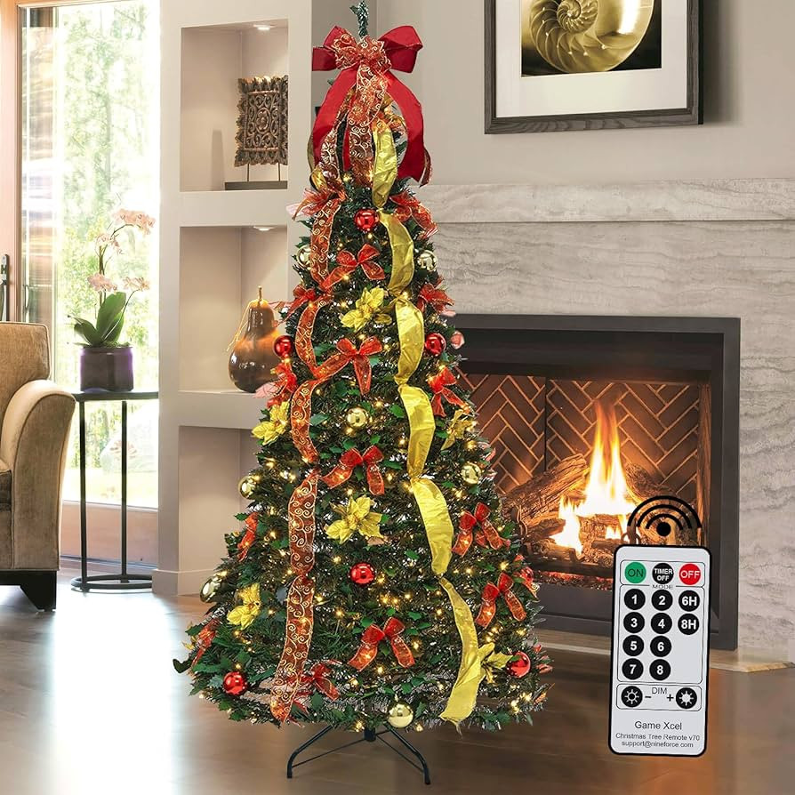 Pre-lit Christmas Tree - 6Ft Fully Decorated Pull-Up Christmas Tree with Remote, 200 LED Lights, ... | Amazon (US)