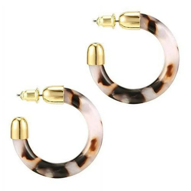 PAVOI 14K Gold Plated Sterling Silver Post Acrylic Hoop Earrings for Women | White/Brown - Walmar... | Walmart (US)