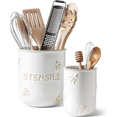 Utensil Holder, 7.1"+5.4" Ceramic Kitchen Utensil Holder for Counter top, Embossed Cooking Utensil Crock Bee 5.9"L x 5.9"W x 7.1"H | Target