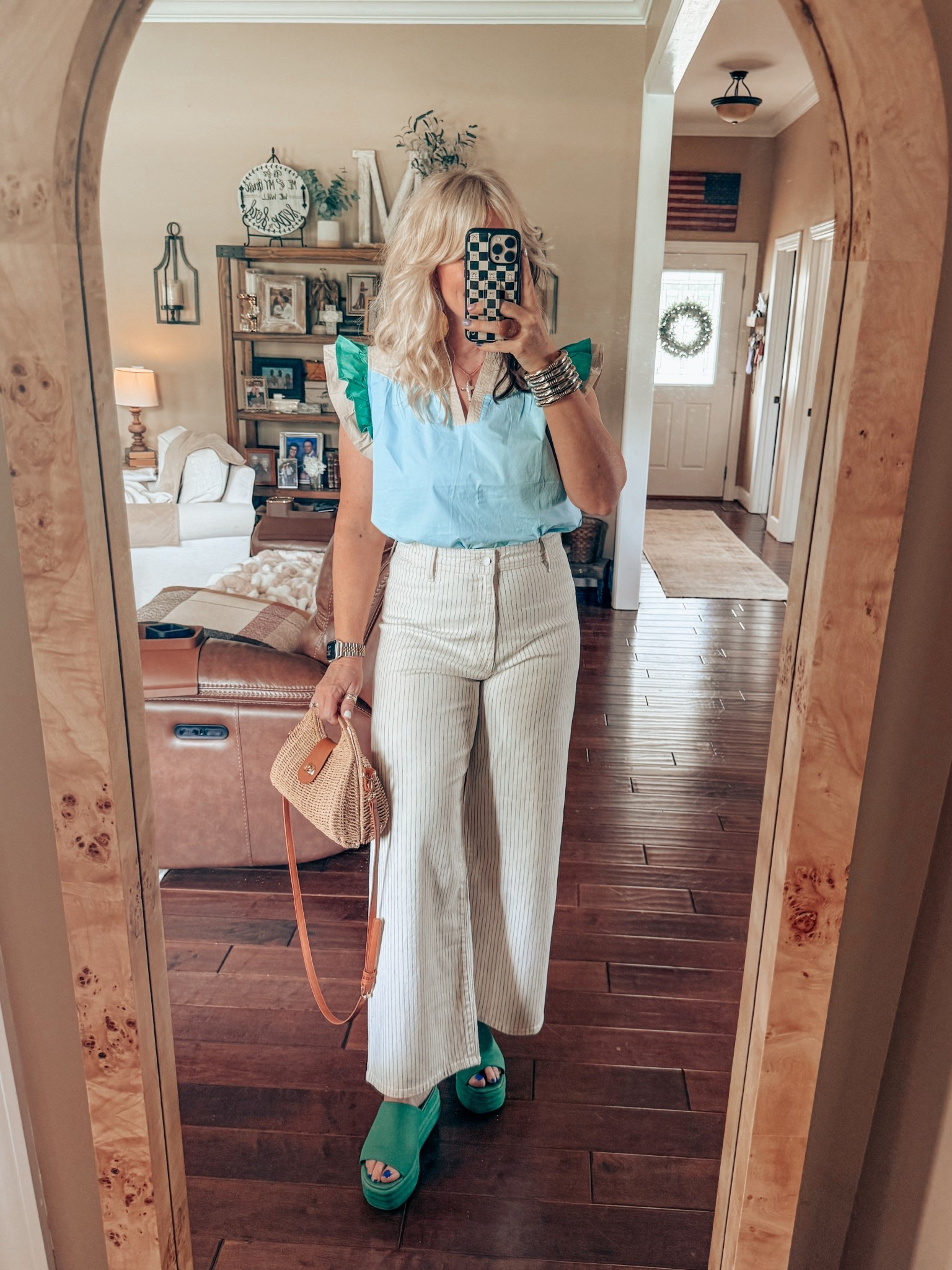 This Amazon top is so adorable and comes in lots of cute color combinations. I’m in a size medium. These jeans are the best fit and they run small so size up. 
Top - M
Jeans - sized up to a 10 (these run small) 
Sandals - true to size 
✨Earrings are @twistedsilver save with code MANDIE20


#LTKFindsUnder50 #LTKStyleTip #LTKOver40