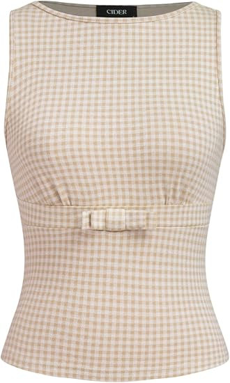 CIDER Gingham Tops for Women Plaid Going Out Tops Sleeveless Cute Tank Bow Summer Shirt | Amazon (US)