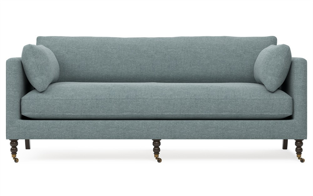 Madeline Heathered Teal Velvet Sofa - 84" | Kathy Kuo Home