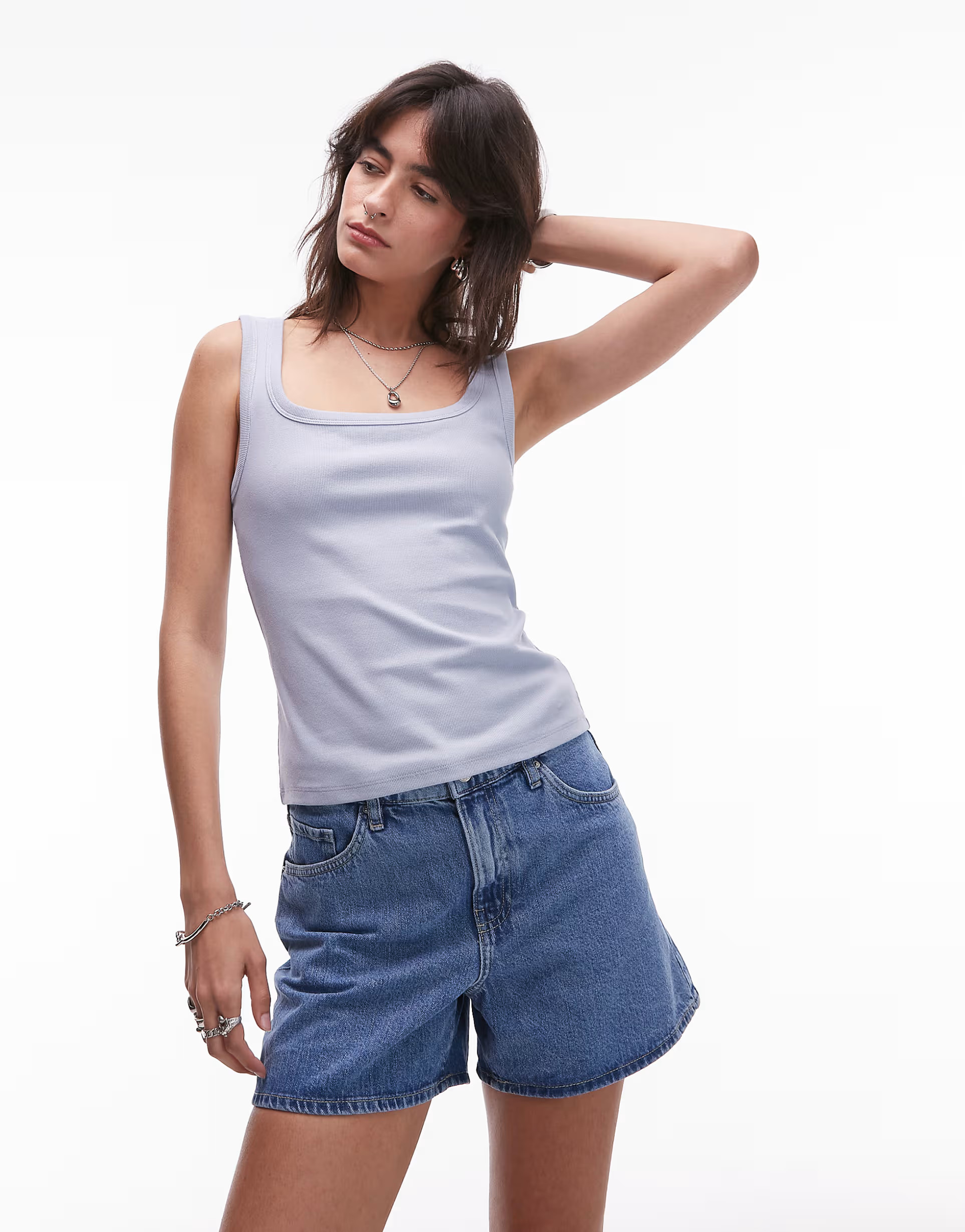 & Other Stories ribbed jersey vest top with scoop neck in light blue | ASOS | ASOS (Global)