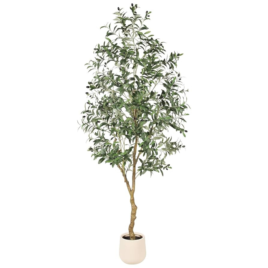 7ft Olive Trees Artificial Indoor - Tall Faux Olive Tree 7 feet (84") with Pot, Fake Plants Natur... | Amazon (US)