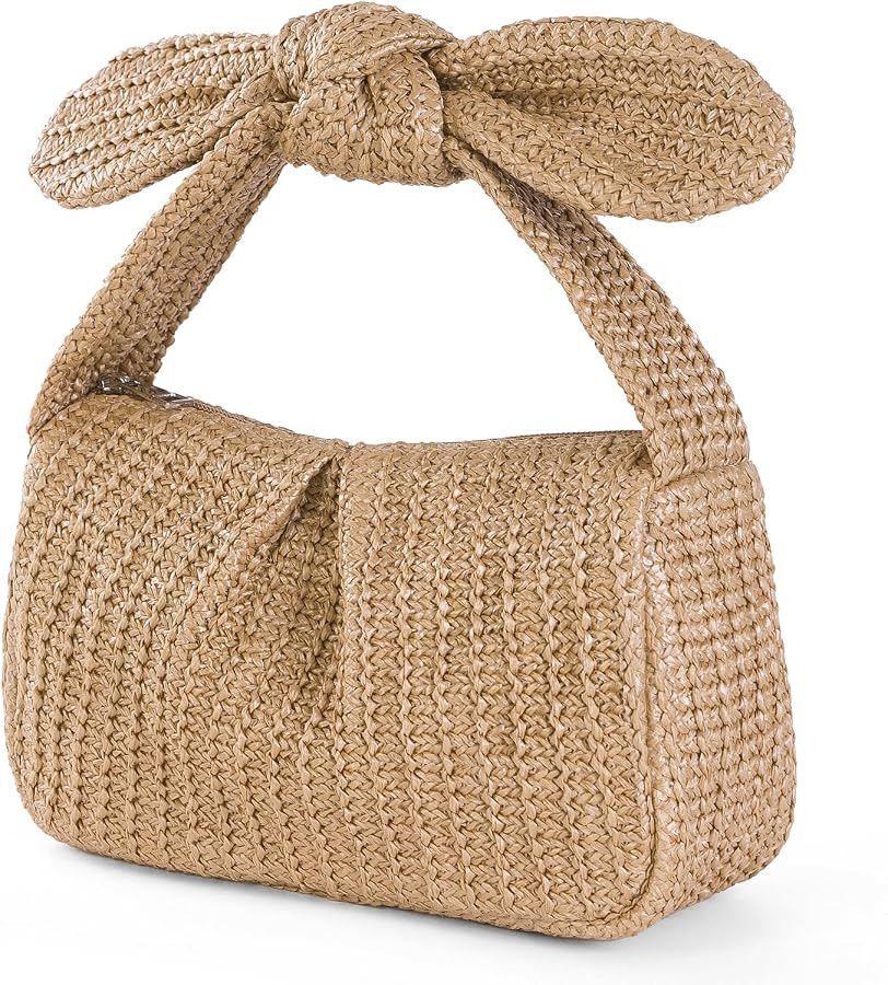 Straw Handbags for Women, Small Hobo Shoulder Bag Bowknot Tote Top Handle Summer Beach Purse for ... | Amazon (US)