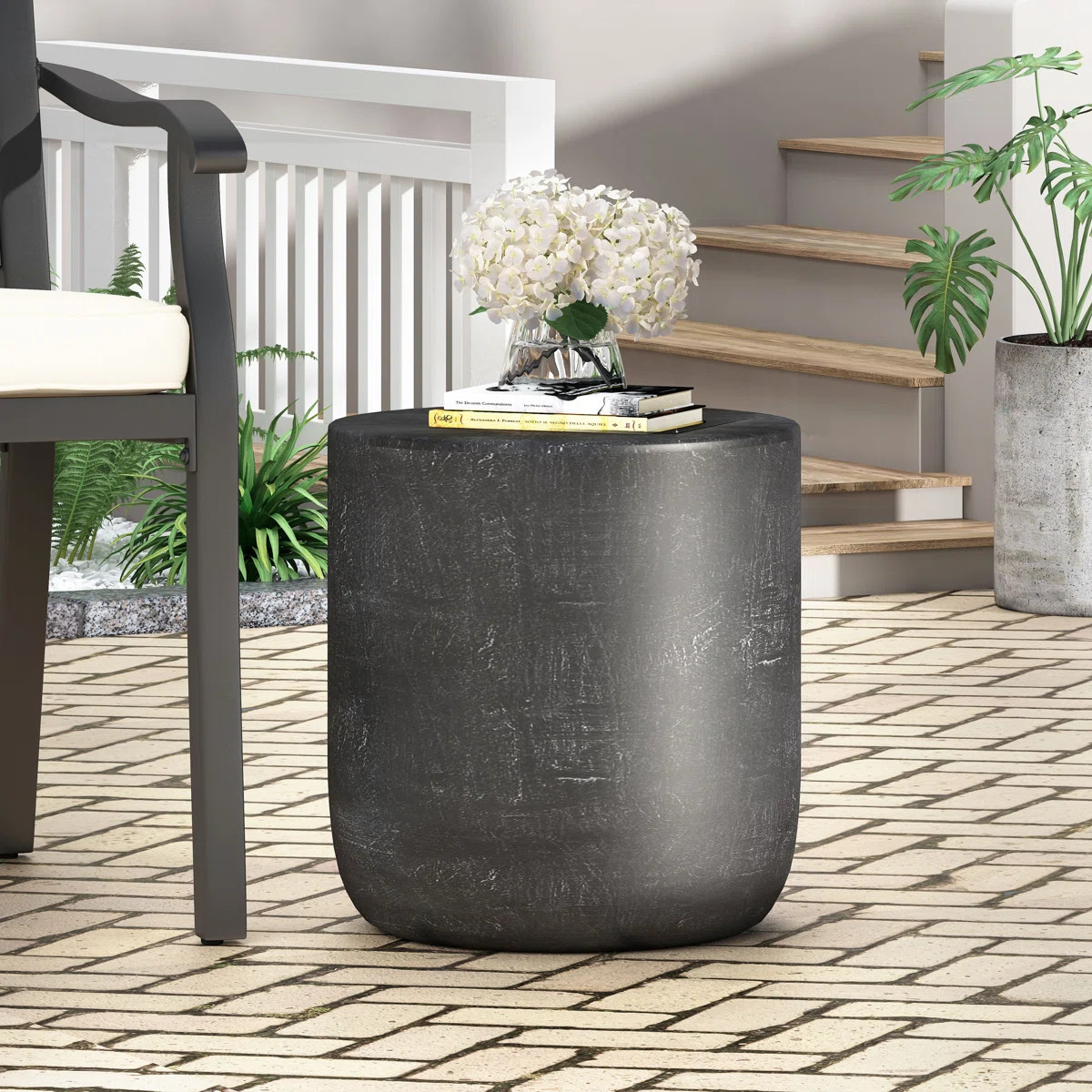 Light Weight Concrete Outdoor Side Table With Graceful Barrel Structure | Wayfair North America