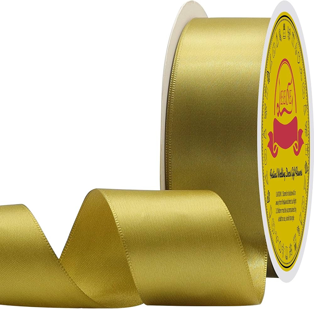 LEEQE Double Face Golden Olive Satin Ribbon 1-1/2 inch X 50 Yards Polyester Golden Ribbon for Gif... | Amazon (US)