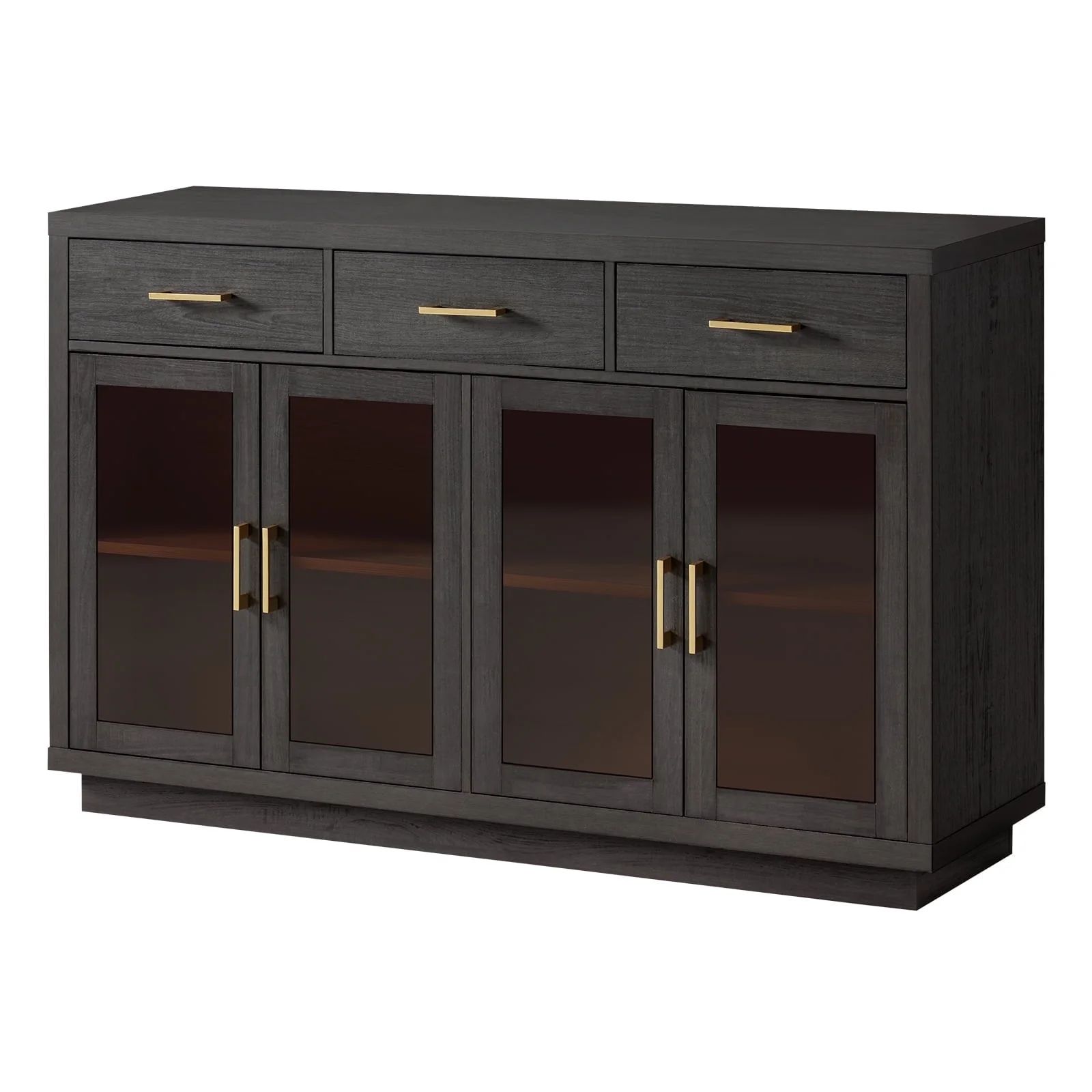 OAKHAM Sideboard Buffet with 4 Glass Doors and 3 Drawers, Accent Cabinet Console Table TV Stand, ... | Walmart (US)