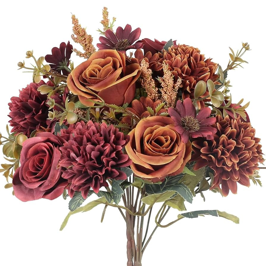 GTIDEA 2 Bundles Artificial Fall Flowers 2 Colors Fake Roses Silk Bouquets with Hydrangea Autumn ... | Amazon (US)