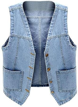 Ladyful Women's Sleeveless Denim Vest V Neck Button Down Jean Waistcoat Jacket | Amazon (US)