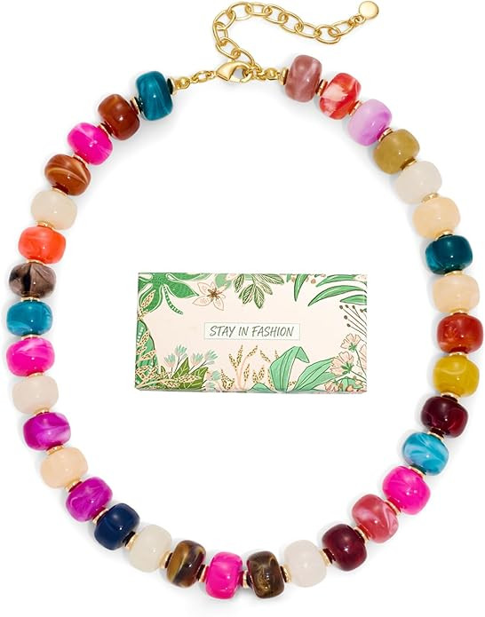 Beaded necklace for Women Boho Bead Chunky Necklace Big Bead Necklace Fashion Trendy Summer Color... | Amazon (US)