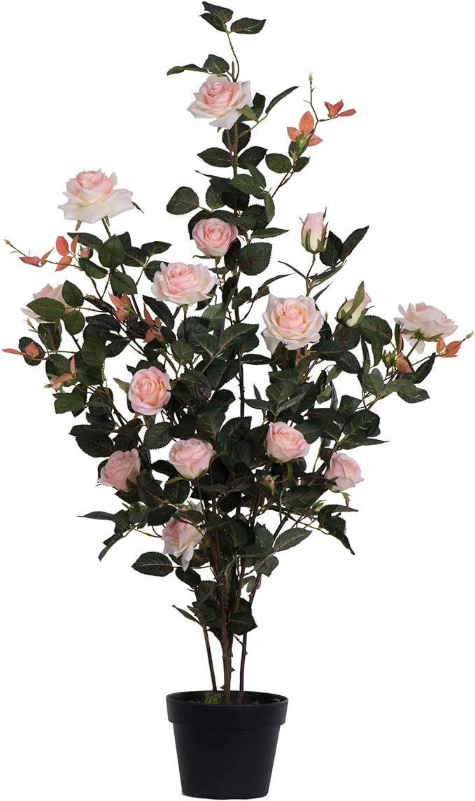 Vickerman Everyday 45" Indoor Artificial Pink Rose Plant - Black Plastic Pot - Lifelife Home Or O... | Amazon (US)