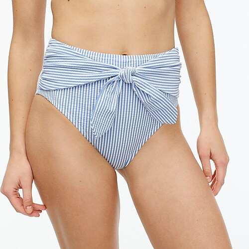 High-cut tie-waist bikini bottom in classic seersucker | J. Crew US