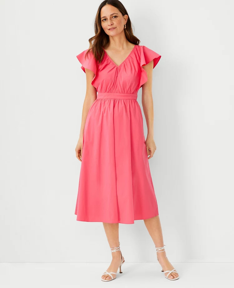 Petite Flutter Sleeve Flare Dress | Ann Taylor (US)