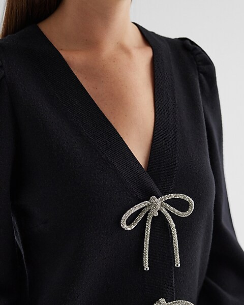 V-Neck Embellished Bow Cardigan | Express