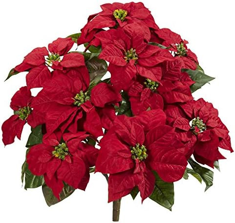 Nearly Natural 24” Poinsettia (Set of 2) Artificial Plant, Red | Amazon (US)