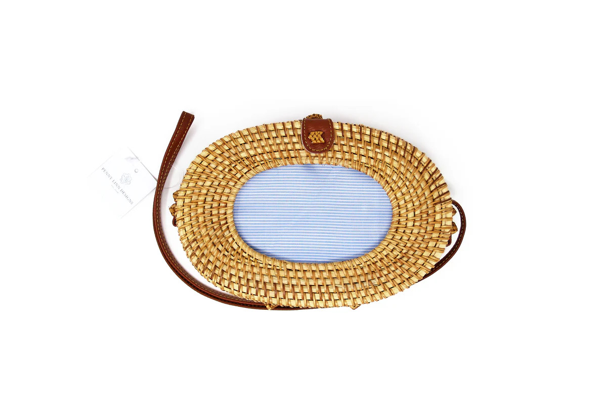 Large Oval Wicker Bag - Brown | Greystone Needlepoint