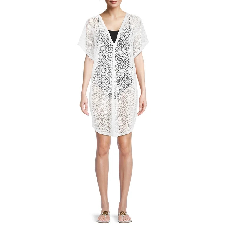 Time and Tru Women's and Women's Plus V-Neck Wavy Side Shirt Cover Up | Walmart (US)