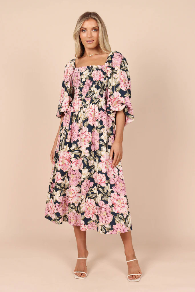 Primadona Shirred Midi Dress - Pink Floral | Petal & Pup (US)
