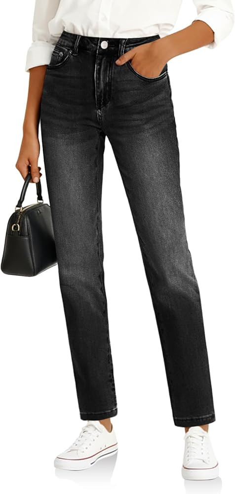 Cicy Bell Womens Straight Leg Jeans High Waisted Mid Rise Stretchy Denim Pants Tapered Petite Jea... | Amazon (US)