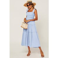 Hem Detail Tiered Maxi Dress In Light Blue | PrettyLittleThing UK