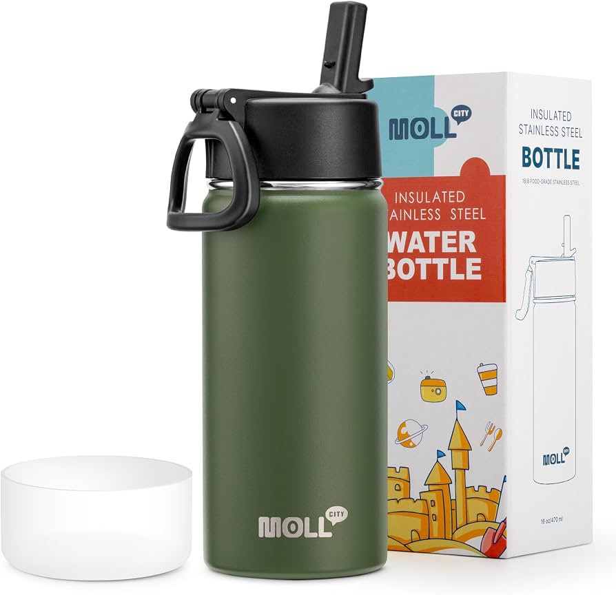 Kids 16 oz Stainless Steel Double Wall Vacuum Insulated Wide Mouth Water Bottle for School - Meta... | Amazon (US)