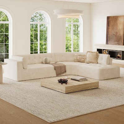 Curved L-Shaped Modular Sectional Sofa Skin-friendly Upholstered Cloud Couch Corner Sofa Family Sofa,Modern Minimalist Tufted Design, Beige-ModernLuxe | Target