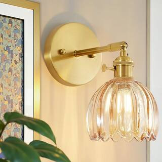 Deyidn 5.09 in. 1-Light Gold Vintage Modern Industrial Wall Sconce with Tulip Amber Glass Shade f... | The Home Depot