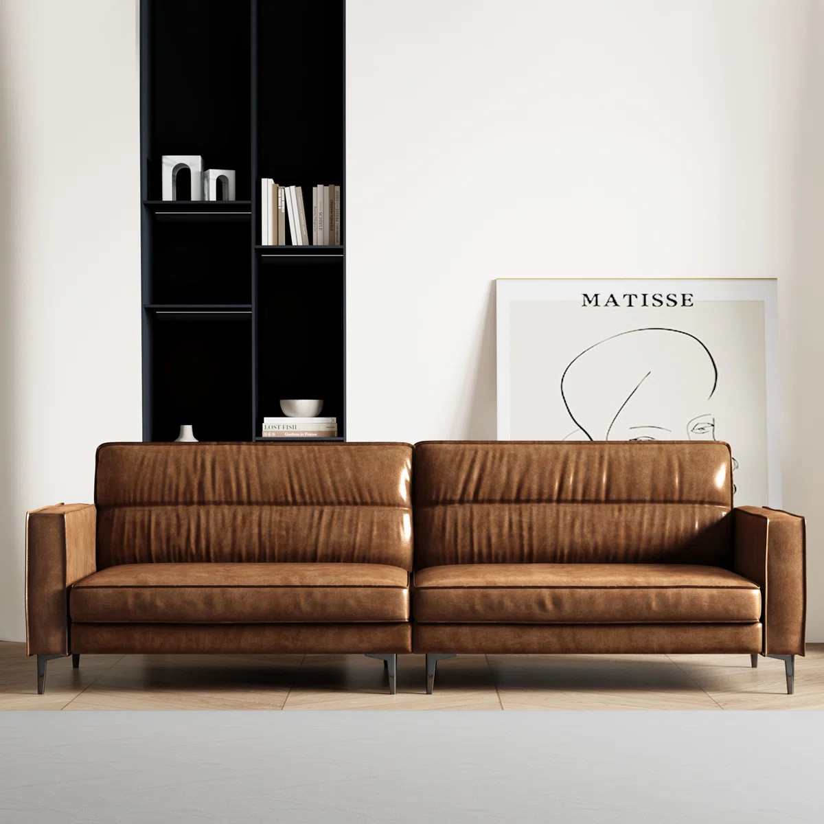 86.61" Oiled Leather Sectional Sofa, 2 Seater Recliner Sofa With Modern Design, Comfortable And S... | Wayfair North America
