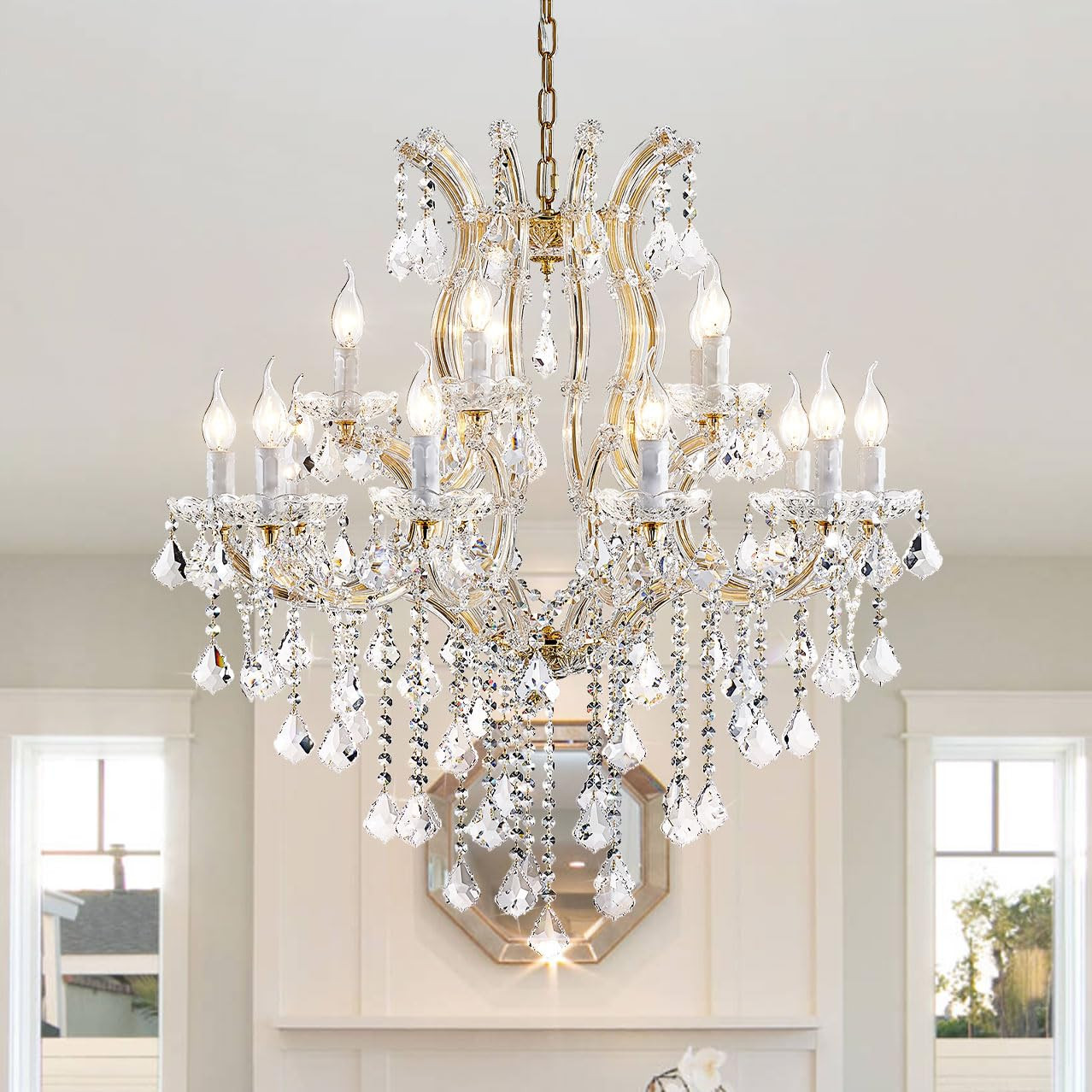 Modern Gold Chandelier Light Fixture - Large Maria Theresa Crystal Chandeliers for Dining Room, K... | Amazon (US)