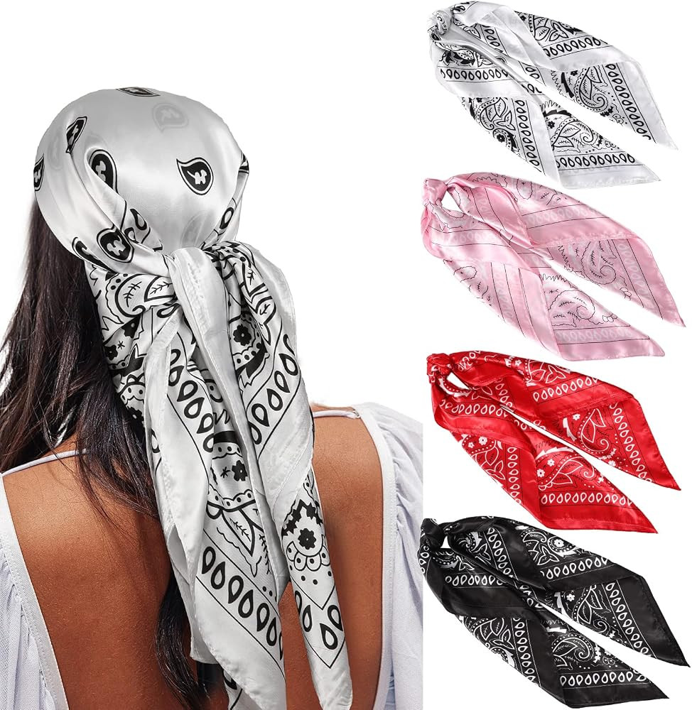 35” Satin Large Square Head Scarves - 4PCS Silk Like Neck Scarf Hair Sleeping Wraps Satin Silk ... | Amazon (US)
