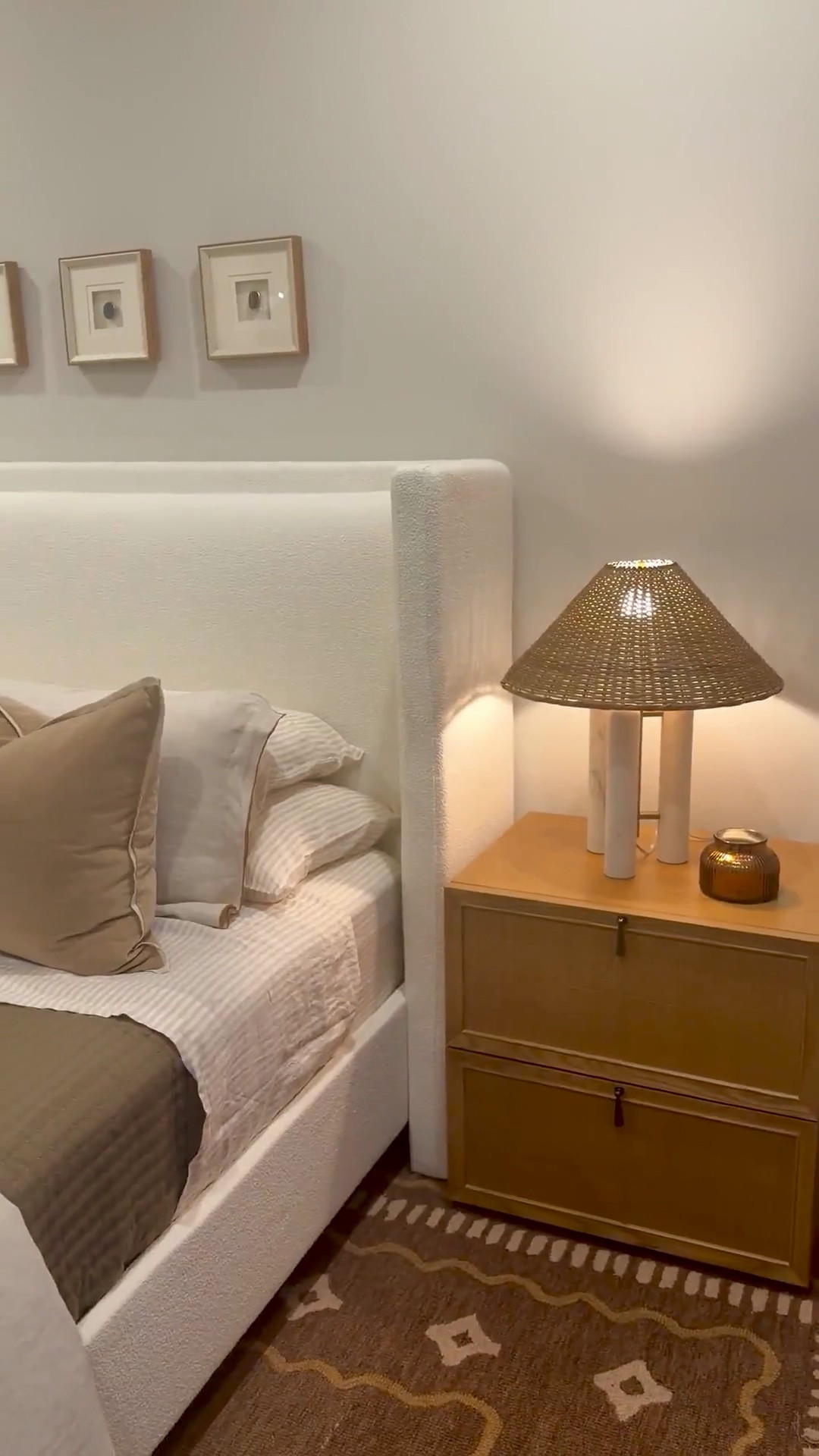 This bedroom came together around a few soft, textural pieces that keep the space feeling calm and layered. The upholstered bed from @Wayfair , warm wood nightstand, and woven lamp add contrast while staying within a neutral, easy palette.

I’ve linked the key pieces here for anyone looking to create a similar look that feels comfortable, balanced, and simple to live with every day. 
@Wayfair 
@Lulu and Georgia 
@Target

#LTKHome #LTKSaleAlert #LTKU
