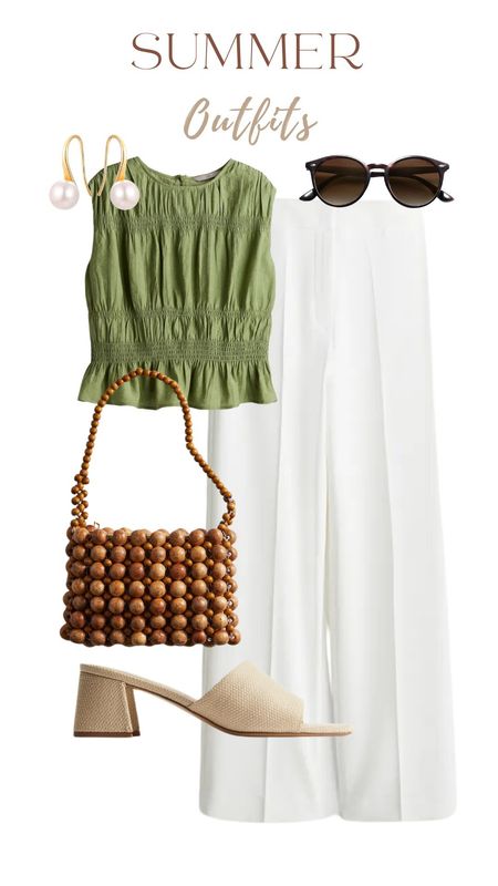 Green top, white pants, brown bag, sunglasses, pearl earrings, summer outfits 

#LTKFindsUnder50 #LTKStyleTip #LTKTravel