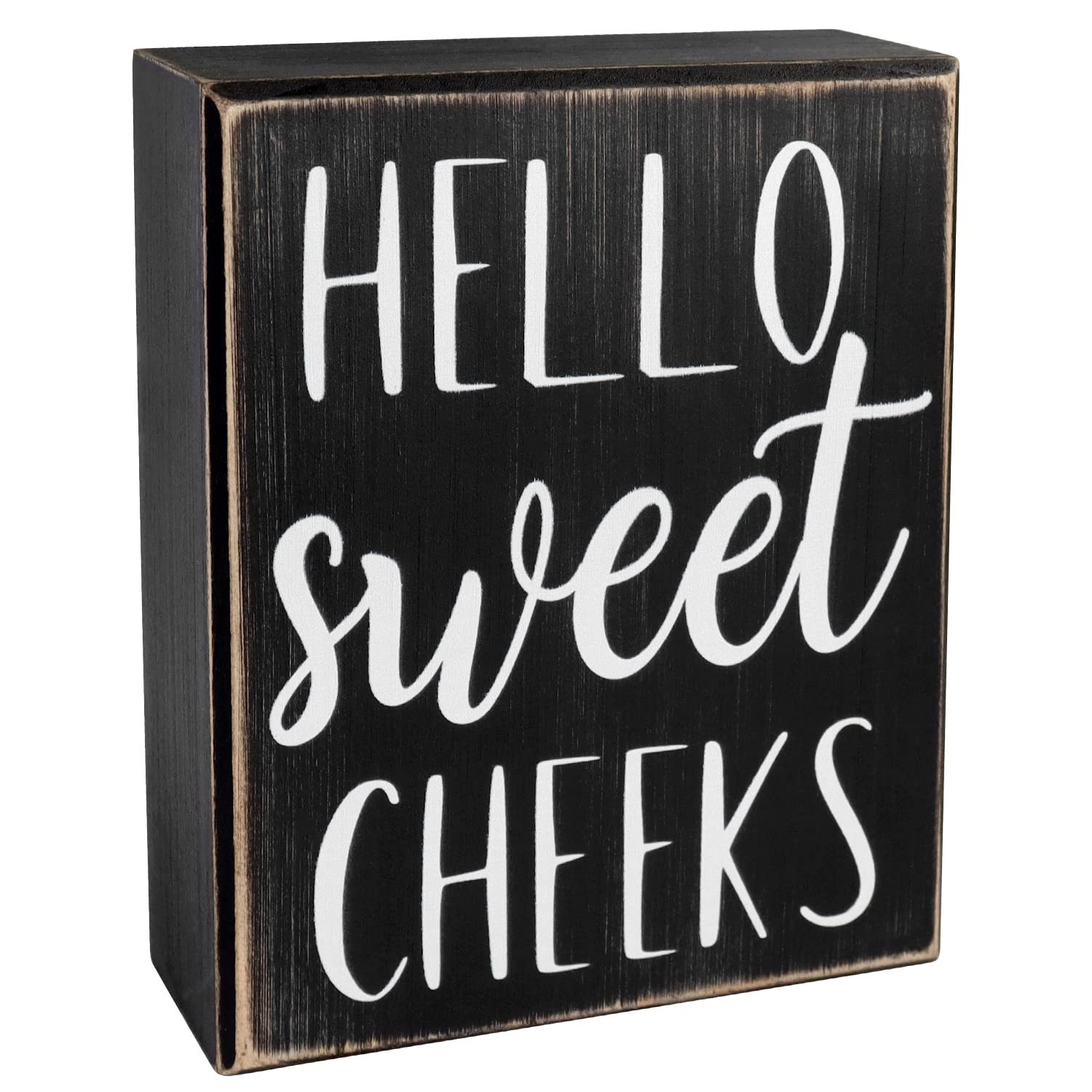 Pigort Hello Sweet Cheeks Sign - Bathroom Decor Modern Farmhouse Home Accent - Rustic Black Wood ... | Amazon (US)