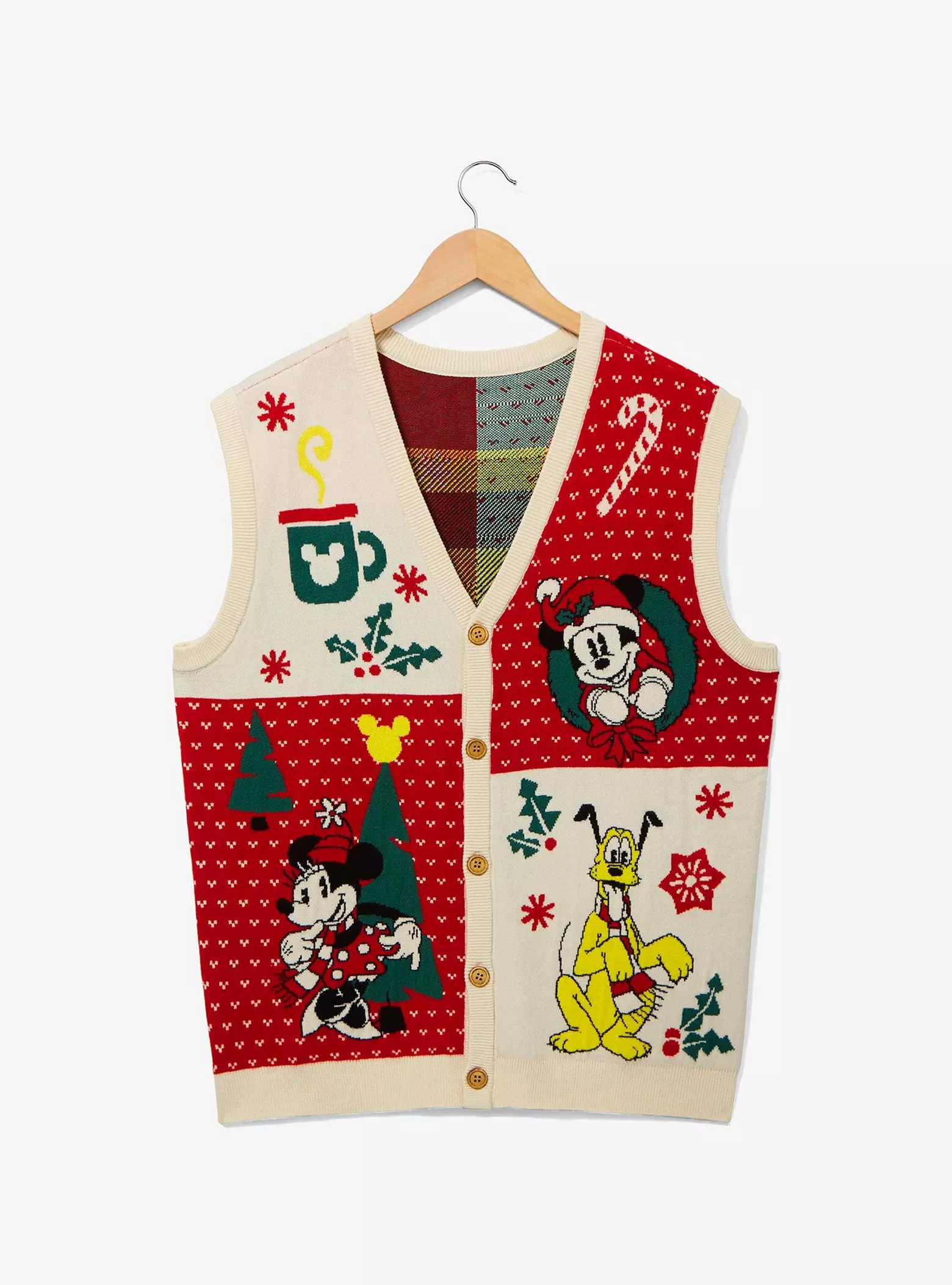 Disney Mickey Mouse & Friends Holiday Icons Button-Up Sweater Vest - BoxLunch Exclusive | BoxLunch