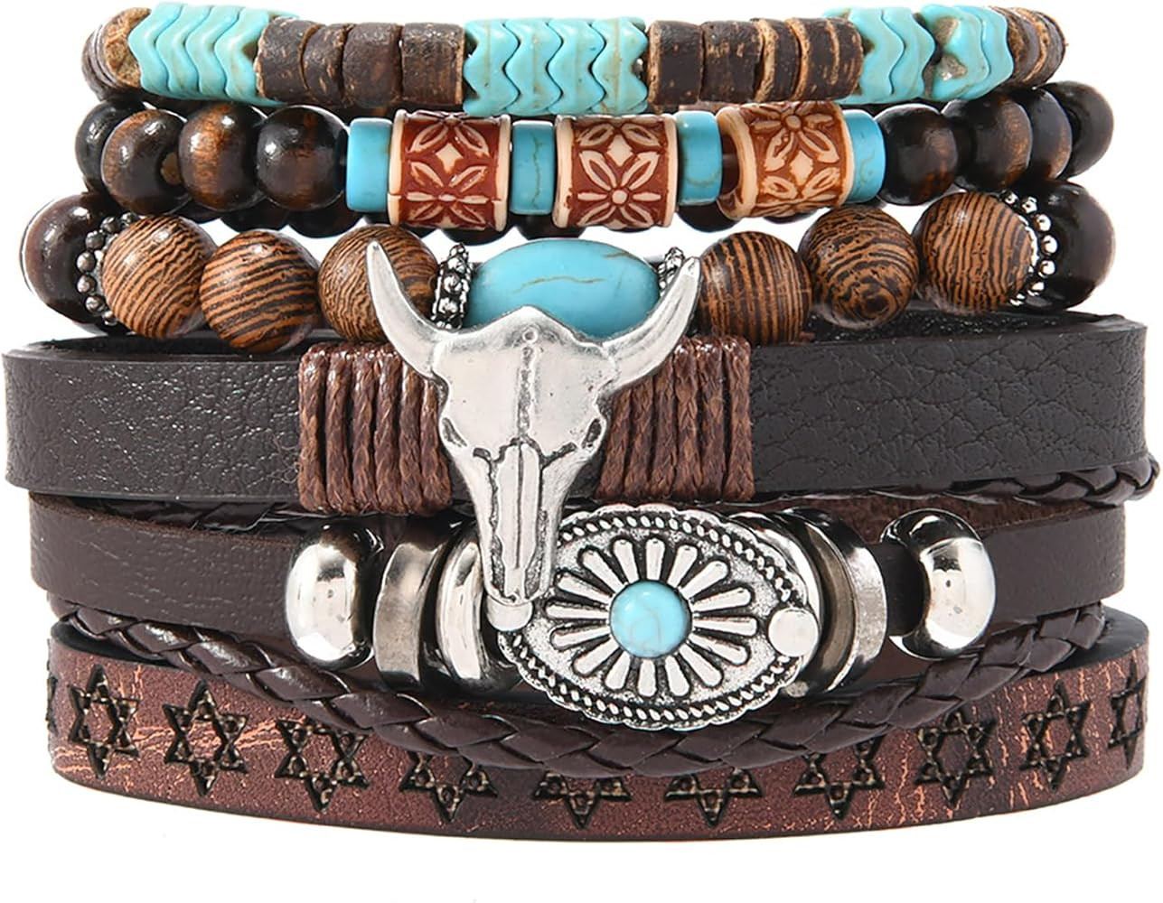 Turquoise Western Bracelets for Women Bohemian Vintage Stackable Turquoise Bracelet Rustic Beaded... | Amazon (US)