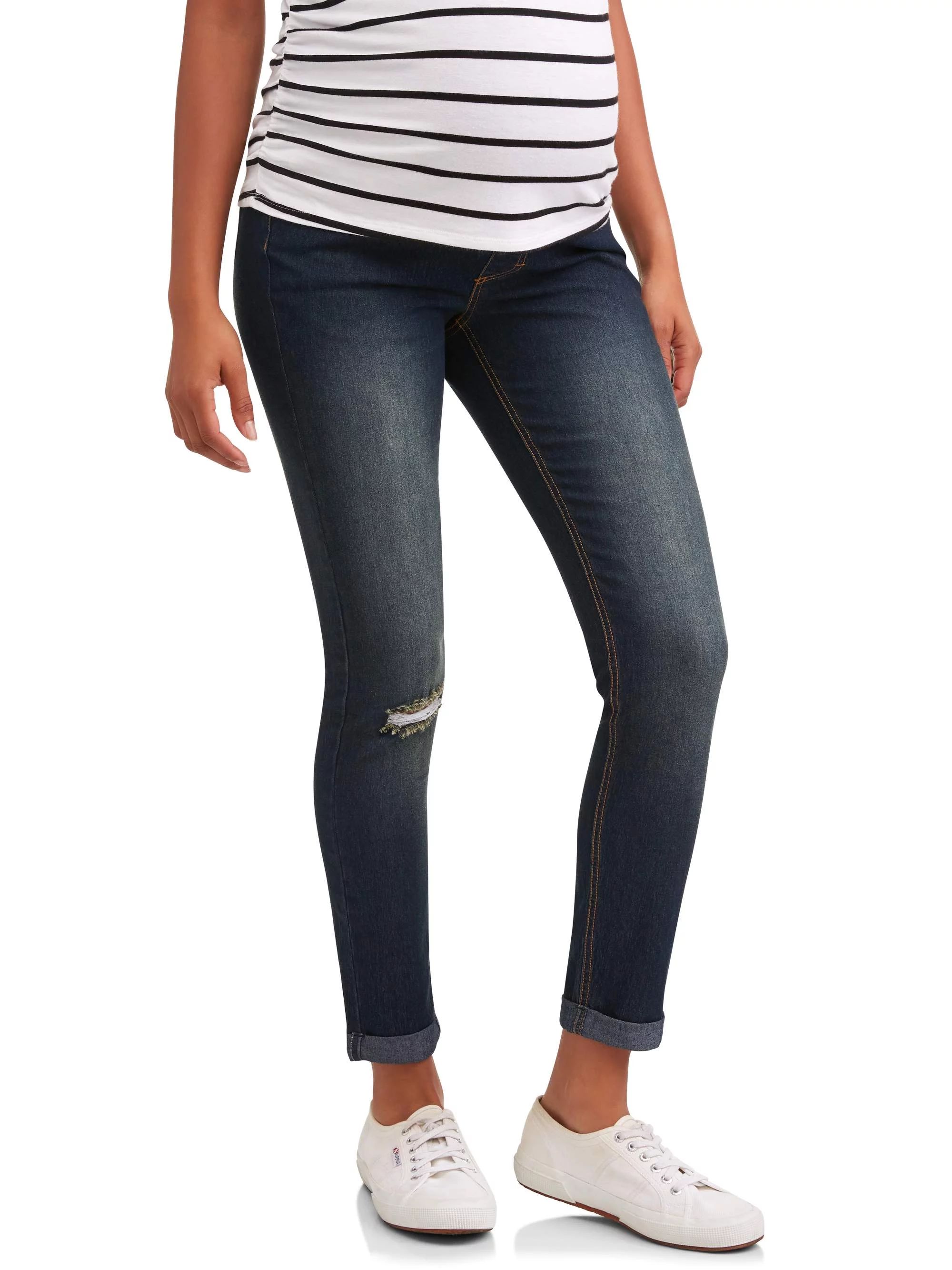 Maternity Oh! Mamma Skinny Jean with Full Panel and Distressing (Available in Plus Sizes) | Walmart (US)
